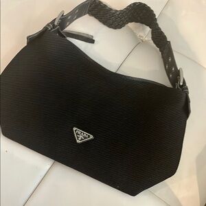 Prada Textured Black Handbag with Braided Strap